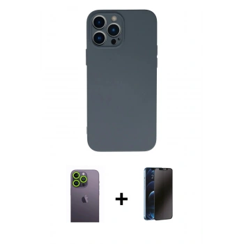 MARSİLYAN™- iPhone 13 Pro Max Kılıf Ahenk Serisi - Siyah 3D Antistatik Hayalet Cam Ekran Koruyucu + Neon Fosforlu Kamera Lens - YL