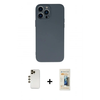 MARSİLYAN™- iPhone 13 Pro Max Kılıf Ahenk Serisi - Siyah 6D Mat Seramik Hayalet Nano Ekran Koruyucu + Shine Kamera Lens - GD