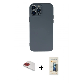 MARSİLYAN™- iPhone 13 Pro Max Kılıf Ahenk Serisi - Siyah 6D Mat Seramik Hayalet Nano Ekran Koruyucu + Pers Alüminyum Kamera Lens - KI