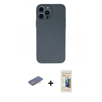 MARSİLYAN™- iPhone 13 Pro Max Kılıf Ahenk Serisi - Siyah 6D Mat Seramik Hayalet Nano Ekran Koruyucu + Renkli Kamera Lens Koruma Cam - MI