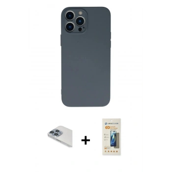 MARSİLYAN™- iPhone 13 Pro Max Kılıf Ahenk Serisi - Siyah 6D Mat Seramik Hayalet Nano Ekran Koruyucu + Pers Alüminyum Kamera Lens - SABE