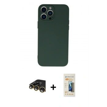 MARSİLYAN™- iPhone 13 Pro Max Kılıf Ahenk Serisi - Siyah 6D Mat Seramik Hayalet Nano Ekran Koruyucu + Raze Metal Kamera Lens - GD