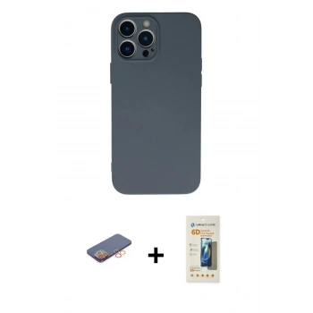 MARSİLYAN™- iPhone 13 Pro Max Kılıf Ahenk Serisi - Siyah 6D Mat Seramik Hayalet Nano Ekran Koruyucu + Renkli Kamera Lens Koruma Cam - TU