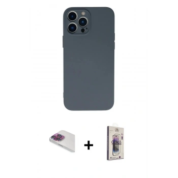 MARSİLYAN™- iPhone 13 Pro Max Kılıf Ahenk Serisi - Siyah Bilvis 3D Cam Ekran Koruyucu + Pers Alüminyum Kamera Lens - GI