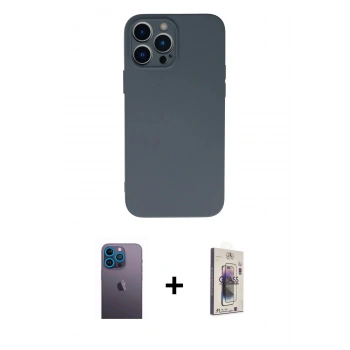 MARSİLYAN™- iPhone 13 Pro Max Kılıf Ahenk Serisi - Siyah Bilvis 3D Cam Ekran Koruyucu + Neon Fosforlu Kamera Lens - MI