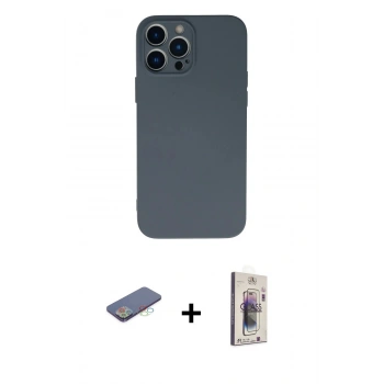 MARSİLYAN™- iPhone 13 Pro Max Kılıf Ahenk Serisi - Siyah Bilvis 3D Cam Ekran Koruyucu + Renkli Kamera Lens Koruma Cam - MI