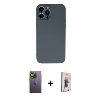 MARSİLYAN™- iPhone 13 Pro Max Kılıf Ahenk Serisi - Siyah Bilvis 3D Cam Ekran Koruyucu + Neon Fosforlu Kamera Lens - YL