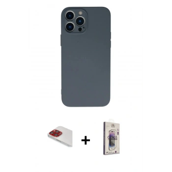 MARSİLYAN™- iPhone 13 Pro Max Kılıf Ahenk Serisi - Siyah Bilvis 3D Cam Ekran Koruyucu + Pers Alüminyum Kamera Lens - KI