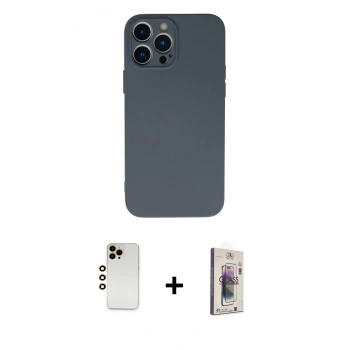 MARSİLYAN™- iPhone 13 Pro Max Kılıf Ahenk Serisi - Siyah Bilvis 3D Cam Ekran Koruyucu + Shine Kamera Lens - GD