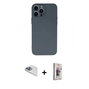 MARSİLYAN™- iPhone 13 Pro Max Kılıf Ahenk Serisi - Siyah Bilvis 3D Cam Ekran Koruyucu + Pers Alüminyum Kamera Lens - SABE