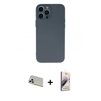 MARSİLYAN™- iPhone 13 Pro Max Kılıf Ahenk Serisi - Siyah Bilvis 3D Mat Cam Ekran Koruyucu + Rainbow Kamera Lens Koruma Cam - BZ