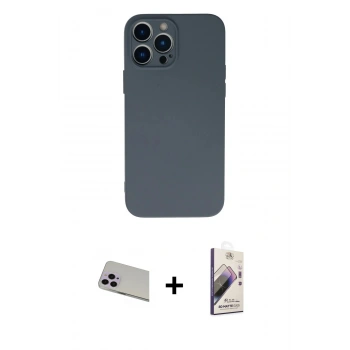 MARSİLYAN™- iPhone 13 Pro Max Kılıf Ahenk Serisi - Siyah Bilvis 3D Mat Cam Ekran Koruyucu + Rainbow Kamera Lens Koruma Cam - MR