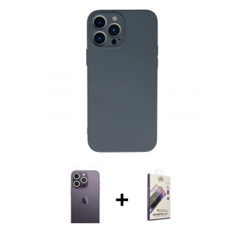 MARSİLYAN™- iPhone 13 Pro Max Kılıf Ahenk Serisi - Siyah Bilvis 3D Mat Cam Ekran Koruyucu + Neon Fosforlu Kamera Lens - BZ