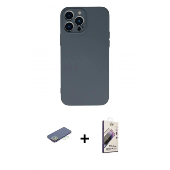 MARSİLYAN™- iPhone 13 Pro Max Kılıf Ahenk Serisi - Siyah Bilvis 3D Mat Cam Ekran Koruyucu + Renkli Kamera Lens Koruma Cam - YL
