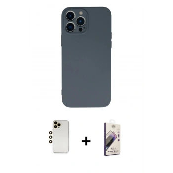 MARSİLYAN™- iPhone 13 Pro Max Kılıf Ahenk Serisi - Siyah Bilvis 3D Mat Cam Ekran Koruyucu + Shine Kamera Lens - GD