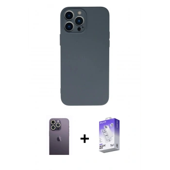 MARSİLYAN™- iPhone 13 Pro Max Kılıf Ahenk Serisi - Siyah Bilvis 5in1 3D Magic Cam Ekran Koruyucu + Neon Fosforlu Kamera Lens - BZ