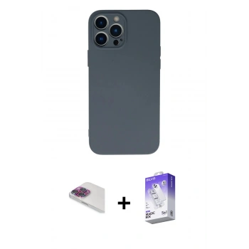 MARSİLYAN™- iPhone 13 Pro Max Kılıf Ahenk Serisi - Siyah Bilvis 5in1 3D Magic Cam Ekran Koruyucu + Pers Alüminyum Kamera Lens - GI