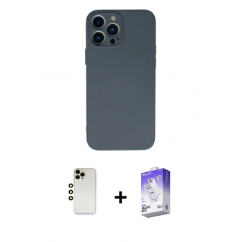 MARSİLYAN™- iPhone 13 Pro Max Kılıf Ahenk Serisi - Siyah Bilvis 5in1 3D Magic Cam Ekran Koruyucu + Shine Kamera Lens - GD