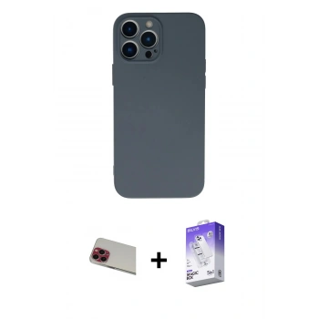 MARSİLYAN™- iPhone 13 Pro Max Kılıf Ahenk Serisi - Siyah Bilvis 5in1 3D Magic Cam Ekran Koruyucu + Rainbow Kamera Lens Koruma Cam - KI