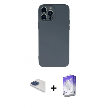 MARSİLYAN™- iPhone 13 Pro Max Kılıf Ahenk Serisi - Siyah Bilvis 5in1 3D Magic Cam Ekran Koruyucu + Pers Alüminyum Kamera Lens - LT