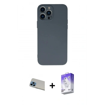 MARSİLYAN™- iPhone 13 Pro Max Kılıf Ahenk Serisi - Siyah Bilvis 5in1 3D Magic Cam Ekran Koruyucu + Rainbow Kamera Lens Koruma Cam - MI