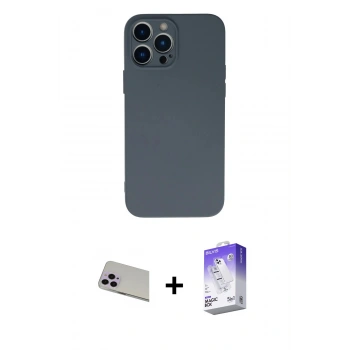 MARSİLYAN™- iPhone 13 Pro Max Kılıf Ahenk Serisi - Siyah Bilvis 5in1 3D Magic Cam Ekran Koruyucu + Rainbow Kamera Lens Koruma Cam - MR