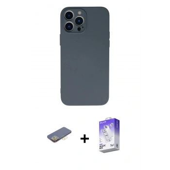 MARSİLYAN™- iPhone 13 Pro Max Kılıf Ahenk Serisi - Siyah Bilvis 5in1 3D Magic Cam Ekran Koruyucu + Renkli Kamera Lens Koruma Cam - SI