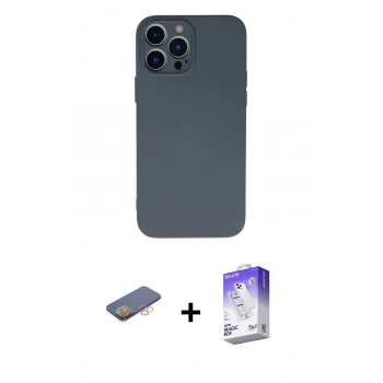MARSİLYAN™- iPhone 13 Pro Max Kılıf Ahenk Serisi - Siyah Bilvis 5in1 3D Magic Cam Ekran Koruyucu + Renkli Kamera Lens Koruma Cam - TU