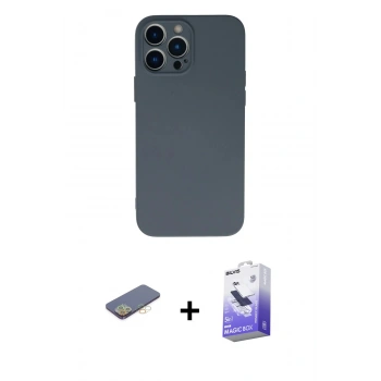 MARSİLYAN™- iPhone 13 Pro Max Kılıf Ahenk Serisi - Siyah Bilvis 5in1 5D Magic Hayalet Cam Ekran Koruyucu + Renkli Kamera Lens Koruma Cam - SI