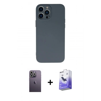 MARSİLYAN™- iPhone 13 Pro Max Kılıf Ahenk Serisi - Siyah Bilvis 5in1 5D Magic Hayalet Cam Ekran Koruyucu + Neon Fosforlu Kamera Lens - BZ