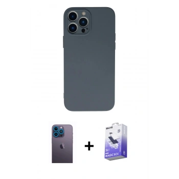MARSİLYAN™- iPhone 13 Pro Max Kılıf Ahenk Serisi - Siyah Bilvis 5in1 5D Magic Hayalet Cam Ekran Koruyucu + Neon Fosforlu Kamera Lens - MI