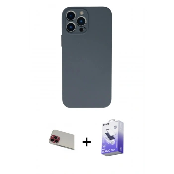 MARSİLYAN™- iPhone 13 Pro Max Kılıf Ahenk Serisi - Siyah Bilvis 5in1 5D Magic Hayalet Cam Ekran Koruyucu + Rainbow Kamera Lens Koruma Cam - KI