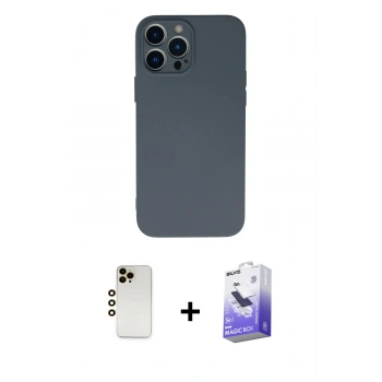 MARSİLYAN™- iPhone 13 Pro Max Kılıf Ahenk Serisi - Siyah Bilvis 5in1 5D Magic Hayalet Cam Ekran Koruyucu + Shine Kamera Lens - GD
