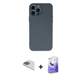 MARSİLYAN™- iPhone 13 Pro Max Kılıf Ahenk Serisi - Siyah Bilvis 5in1 5D Magic Hayalet Cam Ekran Koruyucu + Pers Alüminyum Kamera Lens - GD