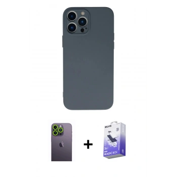 MARSİLYAN™- iPhone 13 Pro Max Kılıf Ahenk Serisi - Siyah Bilvis 5in1 5D Magic Hayalet Cam Ekran Koruyucu + Neon Fosforlu Kamera Lens - YL