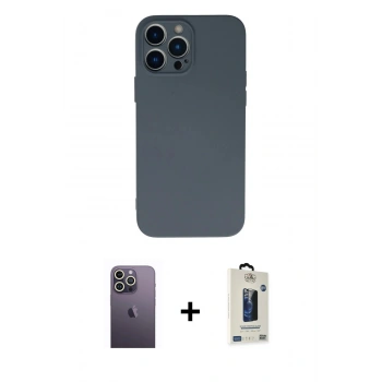 MARSİLYAN™- iPhone 13 Pro Max Kılıf Ahenk Serisi - Siyah Bilvis Hayalet Cam Ekran Koruyucu + Neon Fosforlu Kamera Lens - BZ