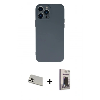 MARSİLYAN™- iPhone 13 Pro Max Kılıf Ahenk Serisi - Siyah Bilvis Hayalet Cam Ekran Koruyucu + Rainbow Kamera Lens Koruma Cam - BZ
