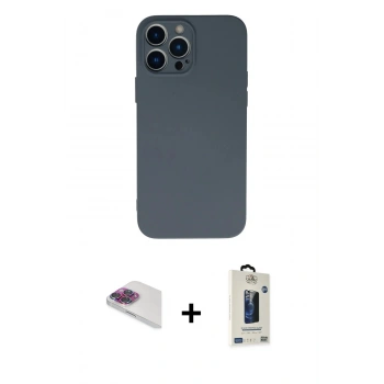 MARSİLYAN™- iPhone 13 Pro Max Kılıf Ahenk Serisi - Siyah Bilvis Hayalet Cam Ekran Koruyucu + Pers Alüminyum Kamera Lens - GI