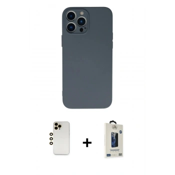 MARSİLYAN™- iPhone 13 Pro Max Kılıf Ahenk Serisi - Siyah Bilvis Hayalet Cam Ekran Koruyucu + Shine Kamera Lens - GD