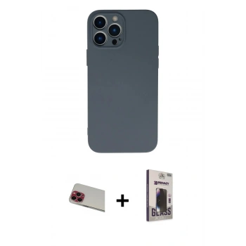 MARSİLYAN™- iPhone 13 Pro Max Kılıf Ahenk Serisi - Siyah Bilvis Hayalet Cam Ekran Koruyucu + Rainbow Kamera Lens Koruma Cam - KI