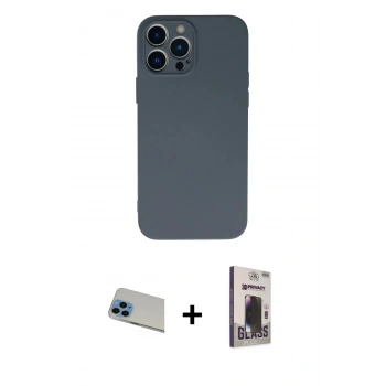 MARSİLYAN™- iPhone 13 Pro Max Kılıf Ahenk Serisi - Siyah Bilvis Hayalet Cam Ekran Koruyucu + Rainbow Kamera Lens Koruma Cam - MI