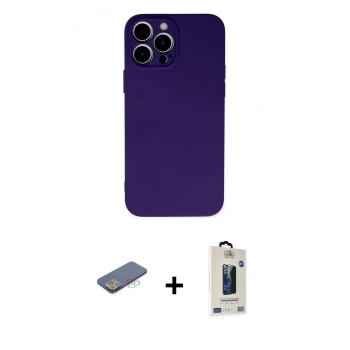 MARSİLYAN™- iPhone 13 Pro Max Kılıf Ahenk Serisi - Siyah Bilvis Hayalet Cam Ekran Koruyucu + Renkli Kamera Lens Koruma Cam - MI