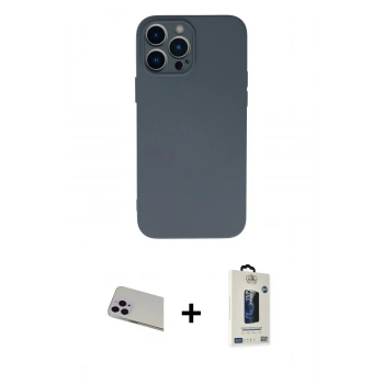 MARSİLYAN™- iPhone 13 Pro Max Kılıf Ahenk Serisi - Siyah Bilvis Hayalet Cam Ekran Koruyucu + Rainbow Kamera Lens Koruma Cam - MR