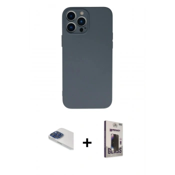 MARSİLYAN™- iPhone 13 Pro Max Kılıf Ahenk Serisi - Siyah Bilvis Hayalet Cam Ekran Koruyucu + Pers Alüminyum Kamera Lens - LT