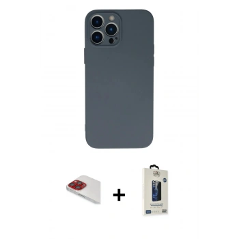 MARSİLYAN™- iPhone 13 Pro Max Kılıf Ahenk Serisi - Siyah Bilvis Hayalet Cam Ekran Koruyucu + Pers Alüminyum Kamera Lens - KI