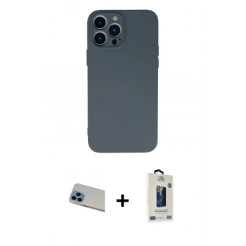 MARSİLYAN™- iPhone 13 Pro Max Kılıf Ahenk Serisi - Siyah Bilvis Hayalet Cam Ekran Koruyucu + Rainbow Kamera Lens Koruma Cam - MI
