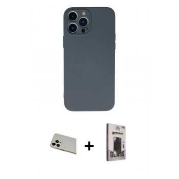 MARSİLYAN™- iPhone 13 Pro Max Kılıf Ahenk Serisi - Siyah Bilvis Hayalet Cam Ekran Koruyucu + Rainbow Kamera Lens Koruma Cam - REGD