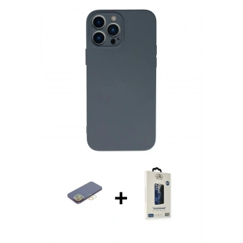 MARSİLYAN™- iPhone 13 Pro Max Kılıf Ahenk Serisi - Siyah Bilvis Hayalet Cam Ekran Koruyucu + Renkli Kamera Lens Koruma Cam - SI