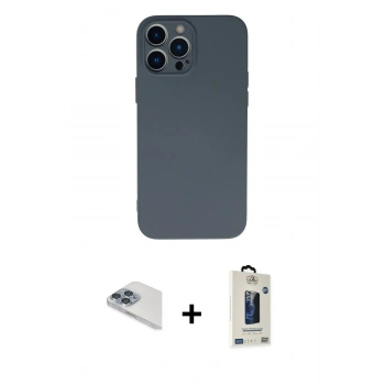 MARSİLYAN™- iPhone 13 Pro Max Kılıf Ahenk Serisi - Siyah Bilvis Hayalet Cam Ekran Koruyucu + Pers Alüminyum Kamera Lens - SABE