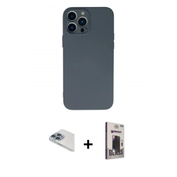 MARSİLYAN™- iPhone 13 Pro Max Kılıf Ahenk Serisi - Siyah Bilvis Hayalet Cam Ekran Koruyucu + Pers Alüminyum Kamera Lens - SABE